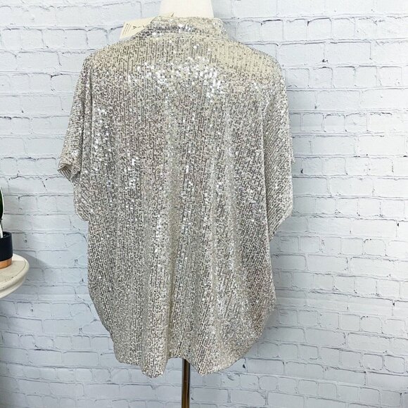 NEW Sofia Collections Sequined Dolman Top Womens S M Silver V Neck Made in Italy - Picture 7 of 10